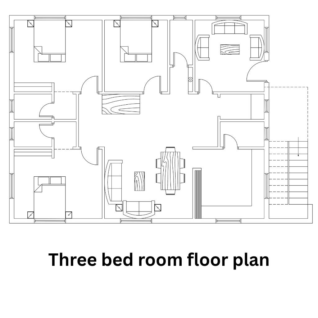 three-bedroom architecture plan of floor in Pitampura, Delhi